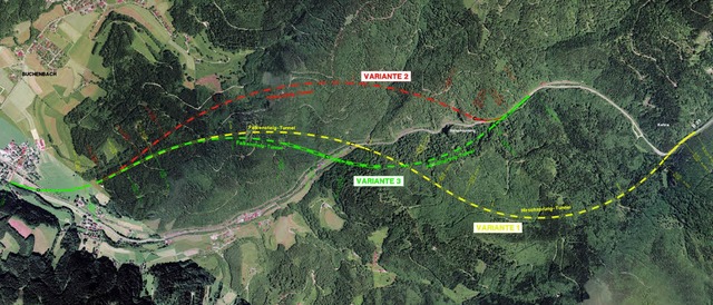 Drei Varianten fr den Falkensteigtunn...rasse beginnt in Himmelreich (links).   | Foto: Landratsamt