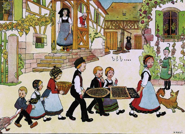 Dorfidylle im Elsass, skizziert von Je...s Waltz am Ende des 19. Jahrhunderts.   | Foto: Urachhaus