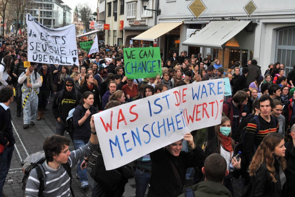 Bilder von der neuerlichen Studenten- und Bildungsdemo in Freiburg. (Foto: Michael Bamberger) Bilder von der neuerlichen Studenten- und Bildungsdemo in Freiburg. (Foto: Michael Bamberger)
