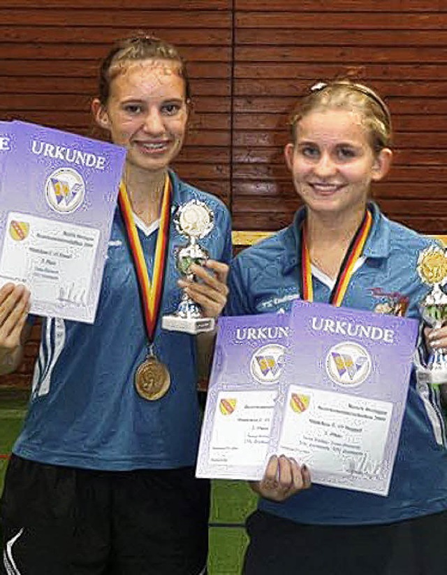Lena Eichin und Lena Rizzardi freuen s...er Gruppe U15 ber den dritten Platz.   | Foto: privat