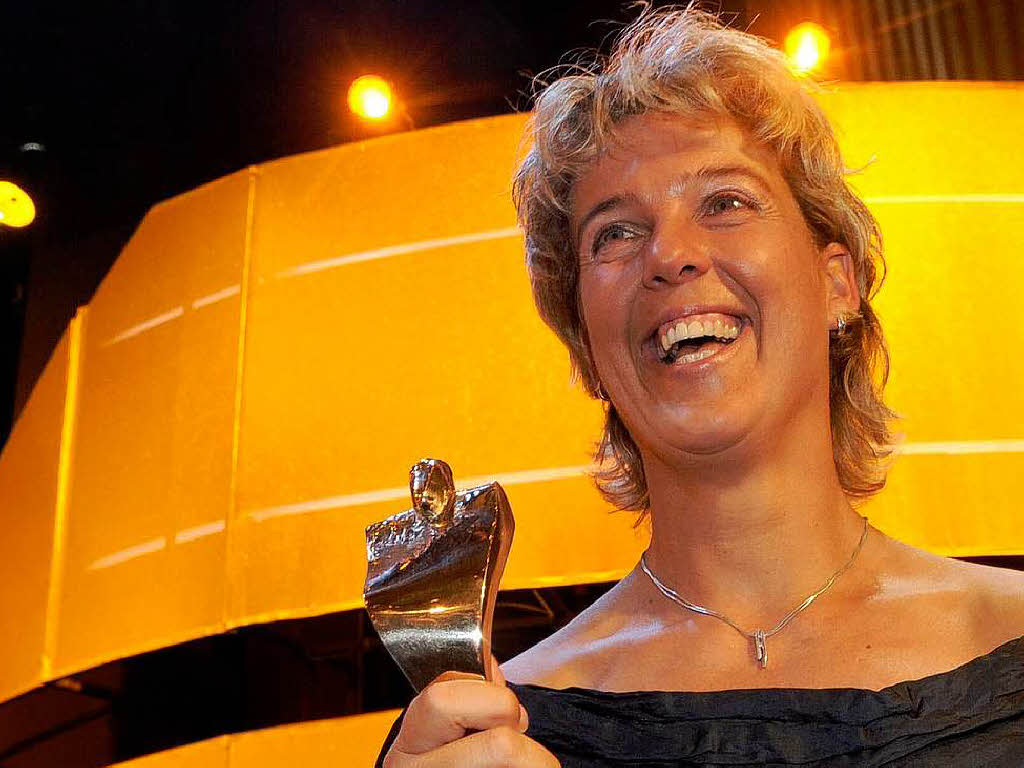 Ohne Stirnband bei der Gala? Ja! Steffi Nerius – Weltmeisterin im Speerwurf und Deutschlands Sportlerin des Jahres 2009.