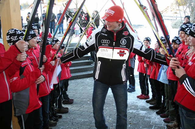 Ein Sportler zum Anfassen: Benedikt Do...uvernen Leistungen in den Skiwinter.   | Foto: maurer