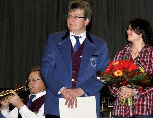 Posaunist Heiko Steinebrunner (rechts ...aft im Musikverein Utzenfeld geehrt.    | Foto: Privat