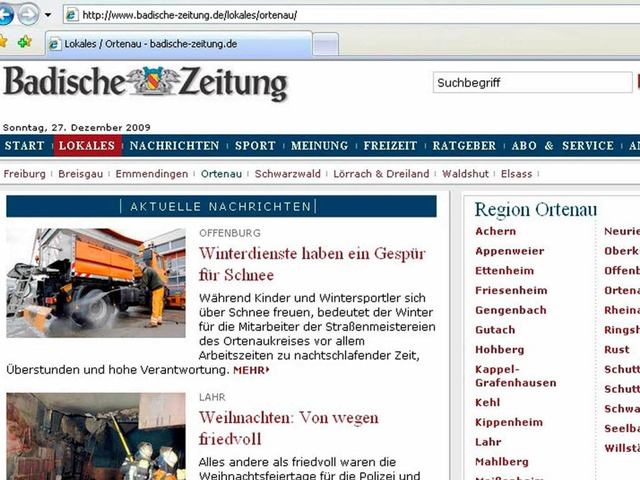 Auf der Homepage der Badischen Zeitung...s zu den Ereignissen aus  der Ortenau.  | Foto: BZ