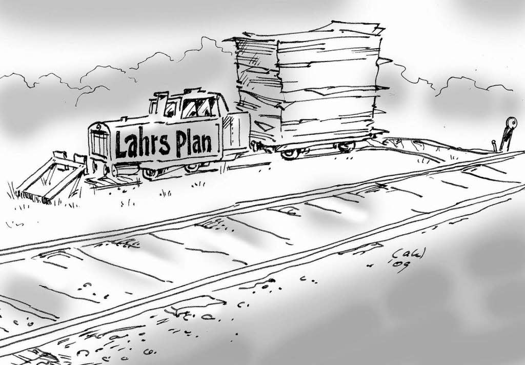 Lok: Abstellgleis oder Lauerstellung?Thema: Lahr hat eigene Plne fr Ausbau Rheintalbahn vorgeschlagen, sie wurden beim Errterungstermin in Herbolzheim abgelehnt.