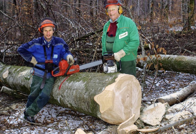 Der Holzeinschlag  im Hauinger Wald  h...: Hanspeter (links) und Karl Haurin     | Foto: Schleer