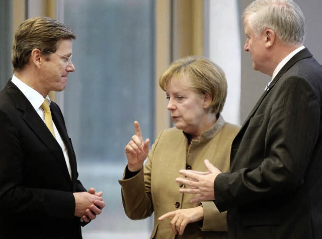 Wer hat das Sagen?  Die Chefs der Koal...sterwelle (links), Merkel und Seehofer  | Foto: dpa