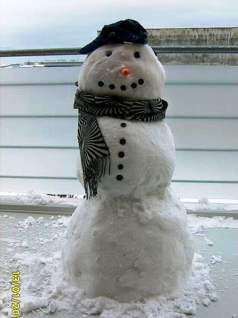 Paule - so heit dieser Schneemann aus dem Freiburger Stadtteil Rieselfeld.