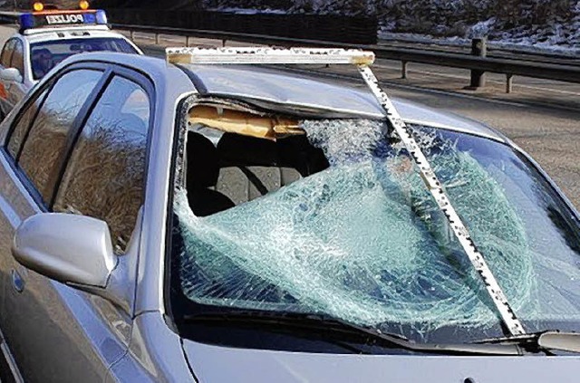 Die Eisplatten demolierten das Auto, der Fahrer kam mit dem Schrecken davon.   | Foto: BZ