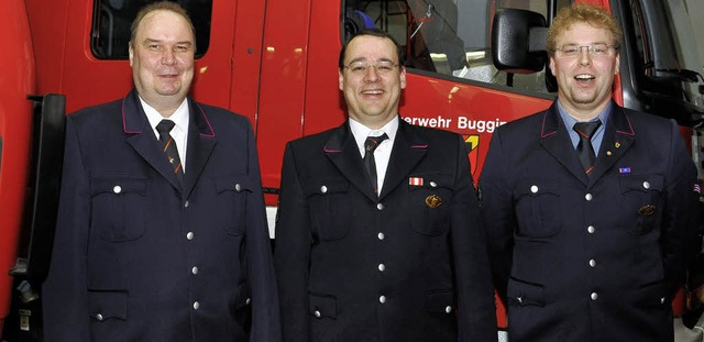 Vernderte Spitze bei der Feuerwehr Bu...thias Meyer zwei neue Stellvertreter.   | Foto: Volker Mnch