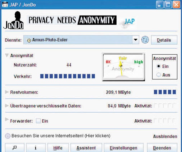 Deine Spuren im Netz: Mit Programmen wie JAP lassen sie sich verwischen  | Foto: Screenshot: dpa