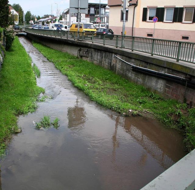 Von der Dirnlebrcke westwrts wird der Ettenbach ausgebaggert.  | Foto: ERI