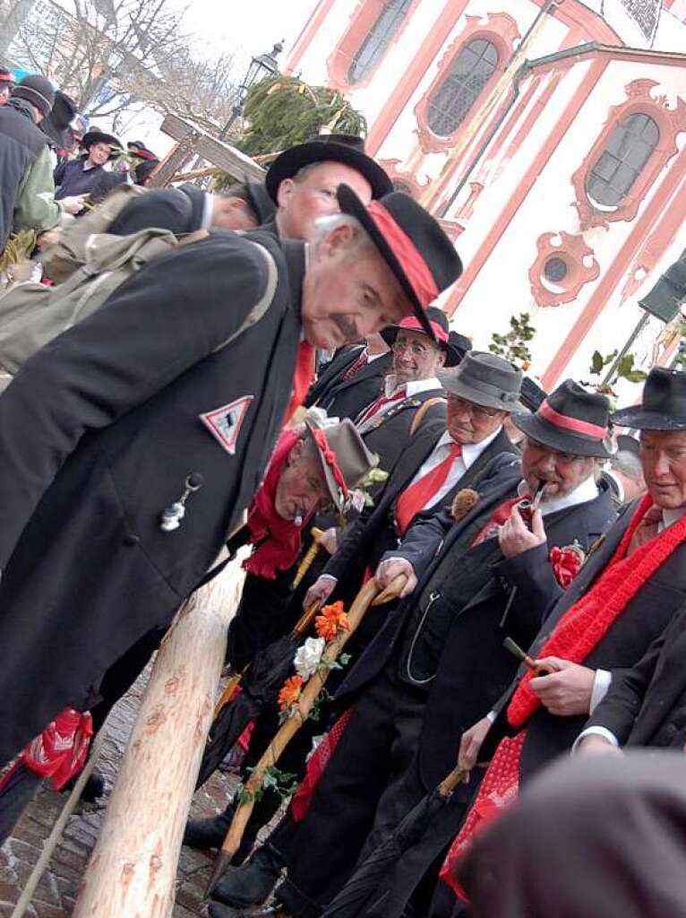 Hoch her ging es in der Trompeterstadt am 1. Faien beim traditionellen Wlderumzug anschlieendem und Narrenbaumstellen.