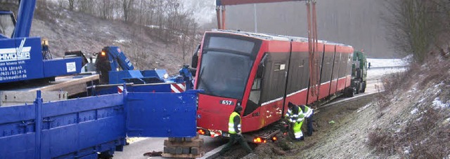 Die schwierige Bergung des  mit einer ...en Rheinfelden-Mitte und Lrrach-Ost.   | Foto: Polizei