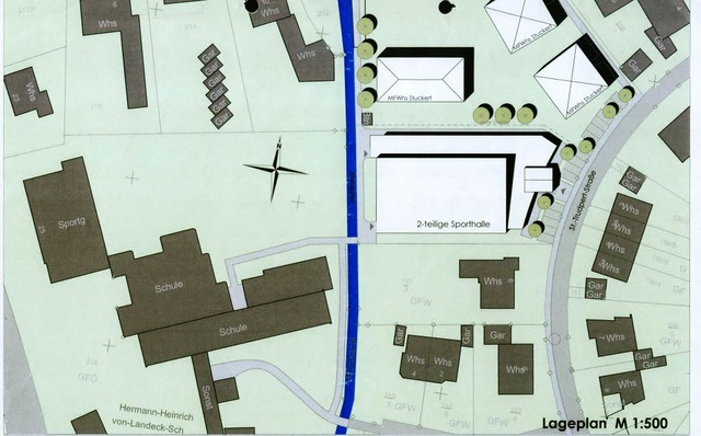 Entwurf des Bebauungsplanes &#8222;Sch...landstrae&#8220;  mit geplanter Halle  | Foto: Stadt BK