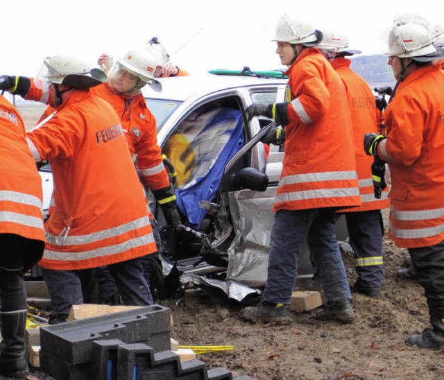 Feuerwehrleute der Gemeinde Efringen-K... am Fohrenwald  schwer verletzt wurde.  | Foto: Feuerwehr