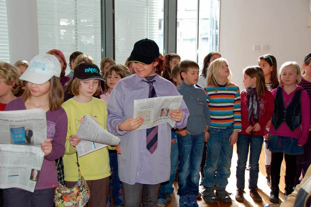 Dem Chor der Fritz-Boehle-Grundschule begegnete auch die BZ … Thema war freilich die Begegnung mit Fremden.