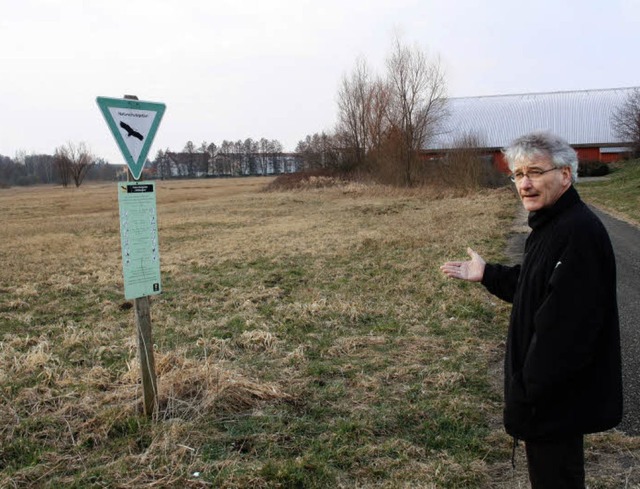 Die Wiese des Anstoes: Erich Meier vo...hes Kleinspielfeld vorstellen knnte.   | Foto: Andreas Peikert