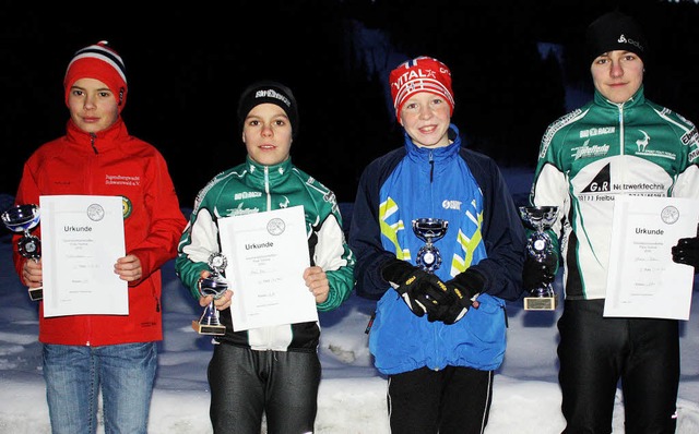 Bei den Langlauf-Vereinsmeisterschafte...z) und Schlermeister Johannes Blsi.   | Foto: Christine Blsi