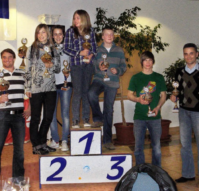 Strahlende Gewinner der Stadtmeistersc... Snowboard wurden gebhrend gefeiert.   | Foto: Hanna Vlkle