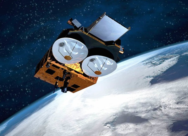 Diese grafische Darstellung zeigt den ...t;CryoSat-2&quot; im Flug um die Erde.  | Foto: dpa