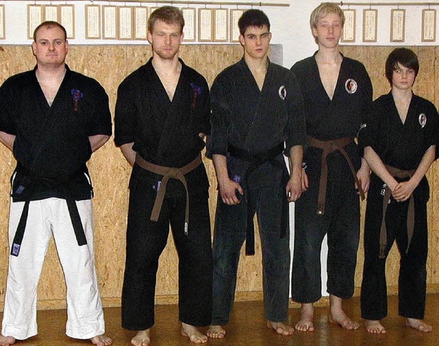 Erfolgreich: Frank Ruf (1. Dan), Basti...yu), Stephan Fischer (1. Kyu, v. li).   | Foto: K. Meier
