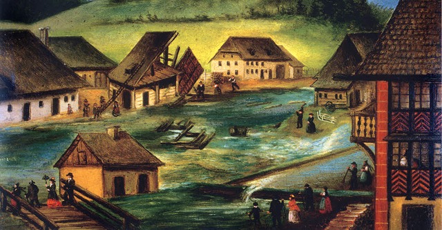 Dominik Ebners Gemlde zeigt das groe Hochwasser der Gutach im Februar 1807.   | Foto: Aus Weis/Riesterer