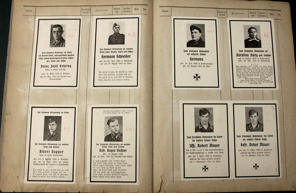 Das Waldkircher Totenbuch war ber viele Seiten angefllt mit Anzeigen von gefallenen Soldaten