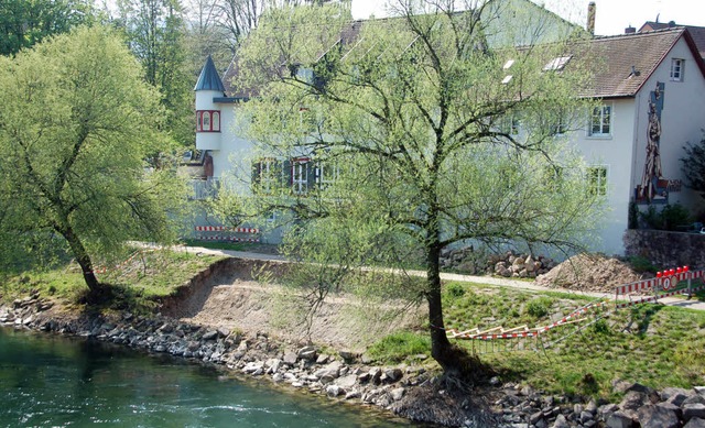 Mit den Arbeiten zum Bau einer Rheinte...i der Holzbrcke ist begonnen worden.   | Foto: axel kremp