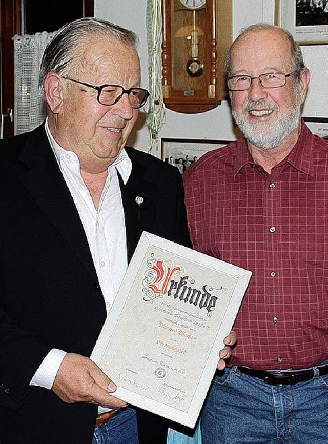 Ehrenmitglied Manfred Wchter (links) mit Vorstandsmitglied Kurt Vollmer.   | Foto: Hans-Jrgen Hege
