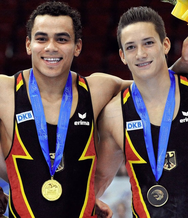 Matthias Fahrig (links) holte Einzel-G... Boden, Marcel Nguyen gewann Bronze.    | Foto: dpa