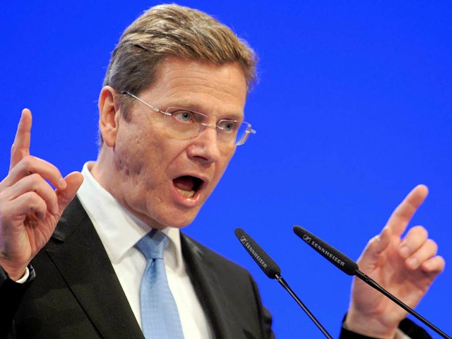 Guido Westerwelle auf dem FDP-Parteitag in Kln.  | Foto: dpa