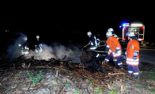 Die Feuerwehren aus Hugsweier und Lahr...hen brennende Gartenabflle und Bsche  | Foto: Wolfgang Knstle