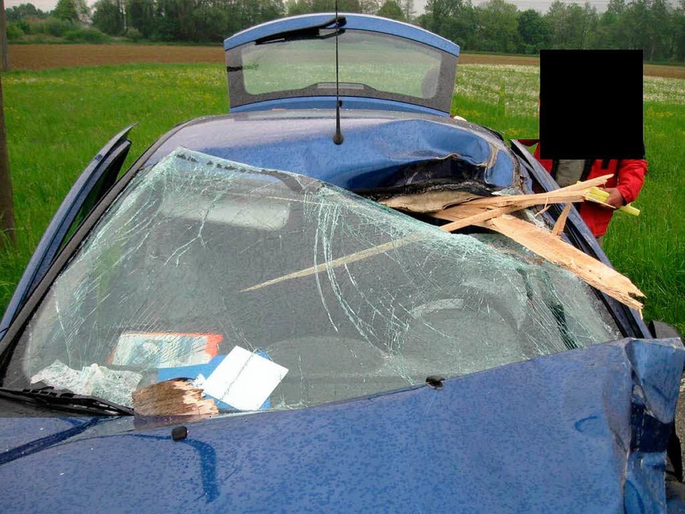 In Kopfhöhe der Autofahrerin durchbohr...scheibe und landete in der Kopfstütze.  | Foto: Polizei