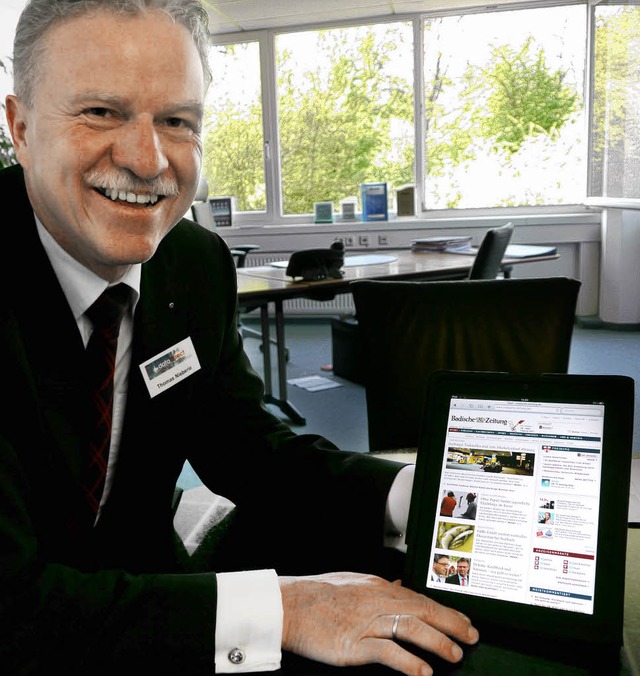 Hat gut lachen: Datadirect-Geschftsf...hen Zeitung schon auf dem iPad lesen.   | Foto: whler