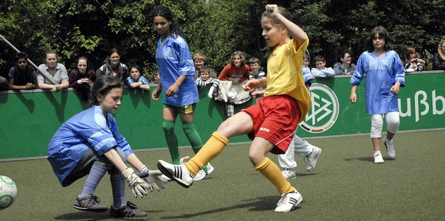 Groer Auftritt in der grnen Kiste: G...en Fuball beim Aktionstag in Lrrach   | Foto: kaufhold