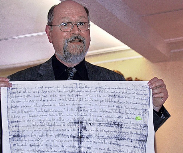 Die Kopie des Testaments von Abt Fulra...s darin mit Schopfheim auf sich hat.    | Foto: Jung-Knoblich