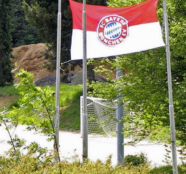 Als Glcksbringer willkommen: die Bayern-Fahne am Sportplatz  | Foto: Wolfgang Adam