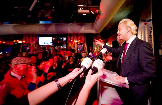 Da war Geert Wilders noch auf der Erfo...Party nach der Kommunalwahl in Almere   | Foto: AFP