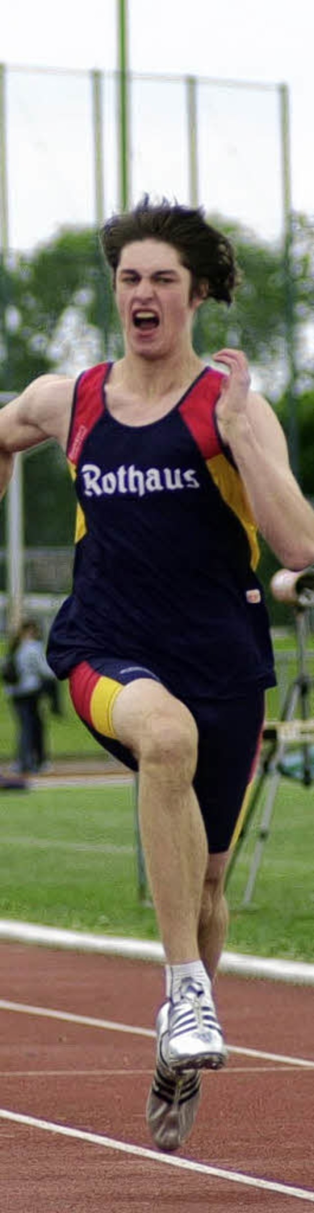 Voller Einsatz: Christopher Straub vom...ustadt bei seinem Lauf ber 100 Meter.  | Foto: heiler
