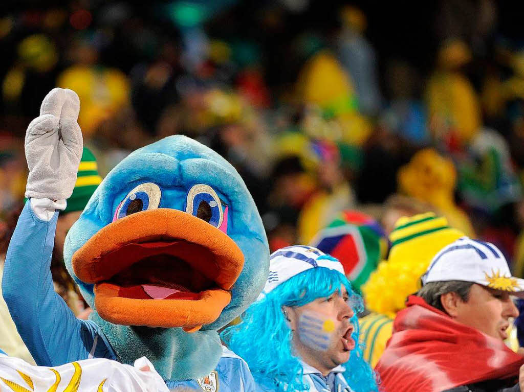 Ein Uruguay-Fan trgt die Landesfarben einmal anders.