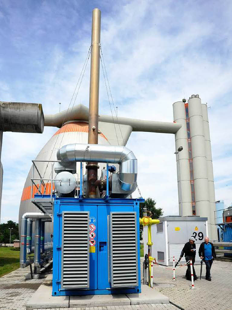 Das Gas aus den Faultrmen wird im Blockheizkraftwerk zu Strom und Wrmeenergie