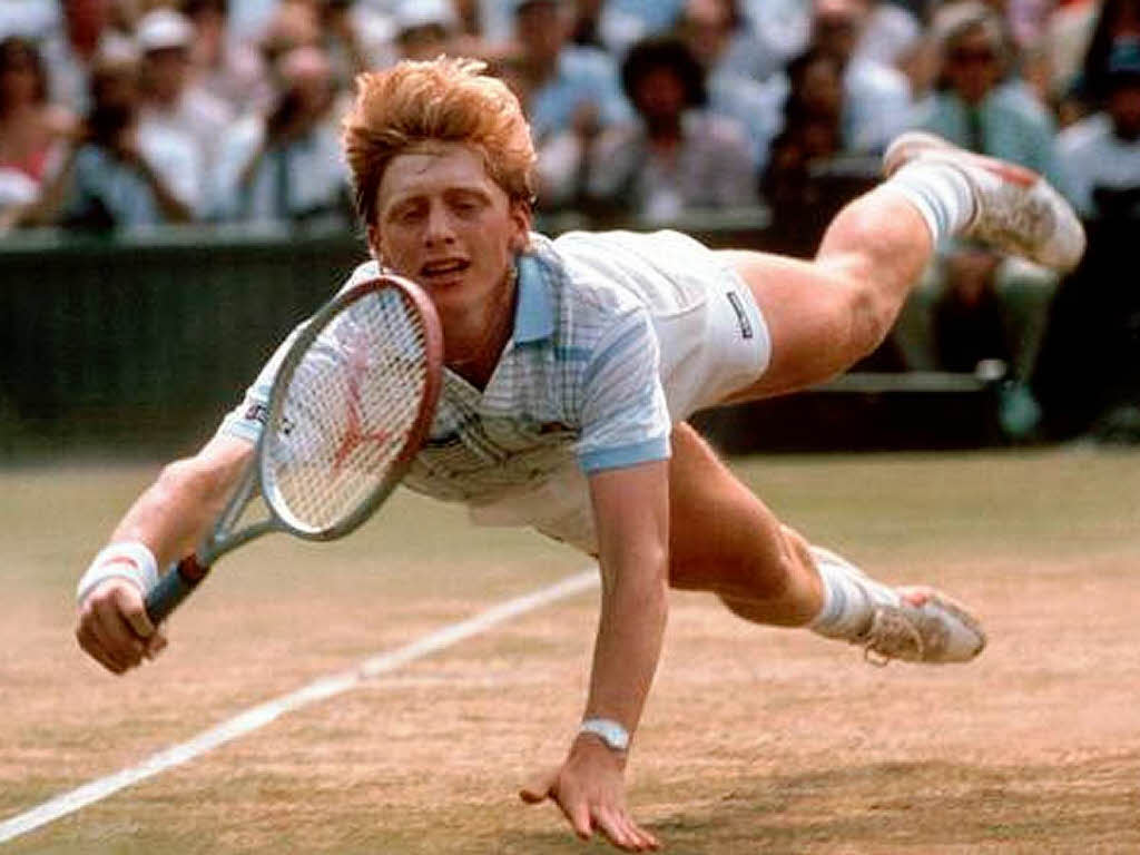 Seinen berhmten „Becker-Hecht“ zeigte der junge Bummbumm-Boris 1985 auch in Wimbledon.