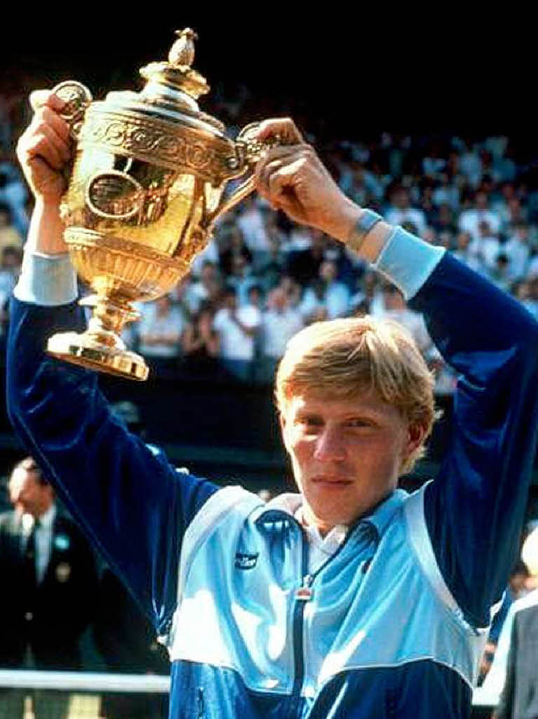 Ein historischer Augenblick: Boris Becker nach seinem ersten Erfolg in Wimbledon 1985.