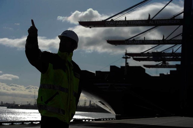 Im Zentrum des Welthandels: Ein Mitarbeiter des Hamburger Hafens   | Foto: dpa