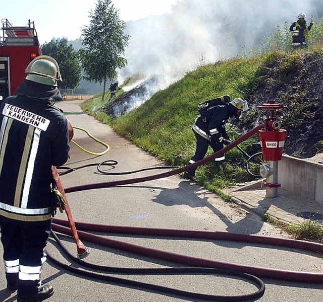 Schnell unter Kontrolle hatte die Frei...schungsbrand an der Kandertalstrecke.   | Foto: bz