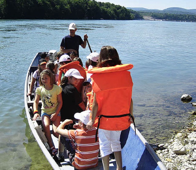 Die Klasse 3 b der Goetheschule erkundete vom Boot aus die Rheinfische.   | Foto: Privat