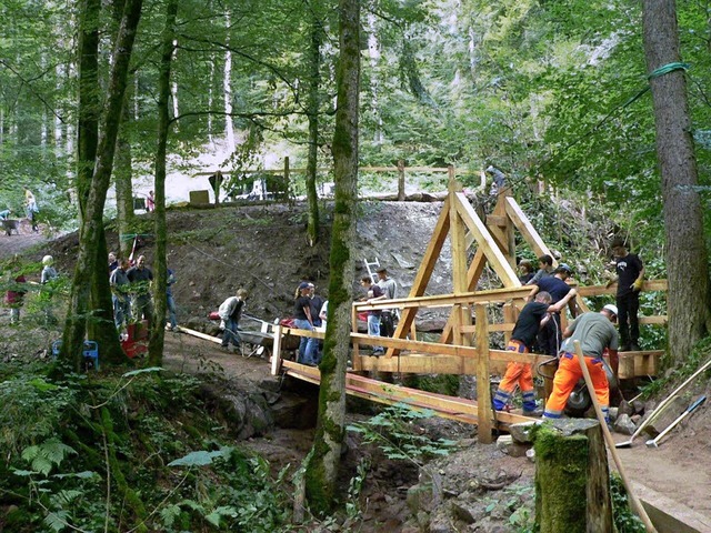 Mllheimer Schler haben eine Brcke ...ischen Steinen und Maulburg,  gebaut.   | Foto: Georg Diehl