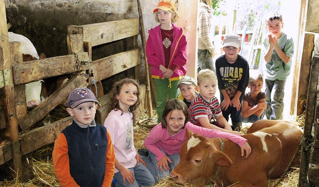 Der  Besuch auf dem Bauernhof der Fami...r die Kinder ein besonderes Erlebnis.  | Foto: Edi Steinfelder