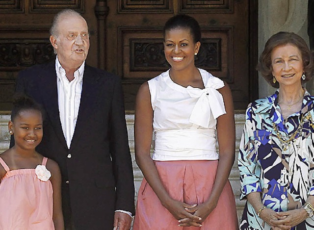 Sasha und Michelle Obama zu Gast bei Knig Juan Carlos und Knigin Sofia.   | Foto: AFP